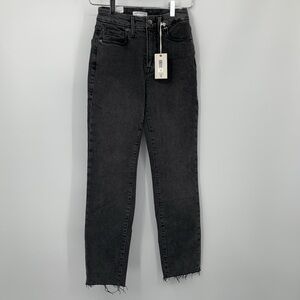 Good American Classic jeans faded black gray raw hem ankle distressing new 24 00